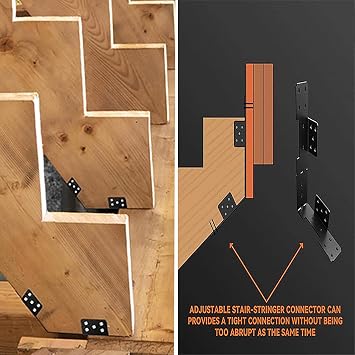 10Pcs Stair Stringer Hanger Bracket, 11 in 18 Gauge Steel Adjustable Connector, Hidden Deck Stair Support Bracket for 2x12 Stringer, Rim Joist, Header Board, Outdoor Steps 10 pcs