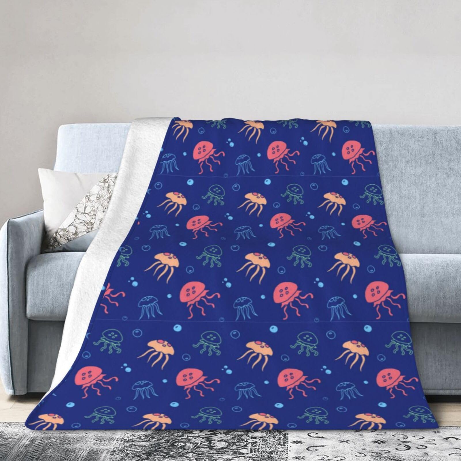 Noble Ren Cute Colorful Jellyfish Ultra-Soft Micro Fleece Blanket Winter Warm Soft Lannel Fleece Throw Blanket For Couch Sofa Bed 50"X40"
