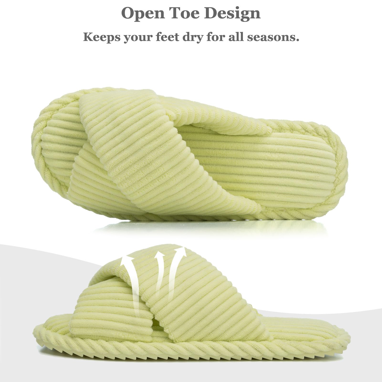 GOEWY Damen Hausschuhe mit Memory Foam Kordstoff-Wohnschuhe fürs Schlafzimmer, offener Zehen, Querriemen-Schleife, rutschfeste Sohle. Bequeme Trend-Slide als stylisches Geschenk. | Crossbands Cozy Cord-Slides, rutschfeste, leichte Sohle, für drinnen und d