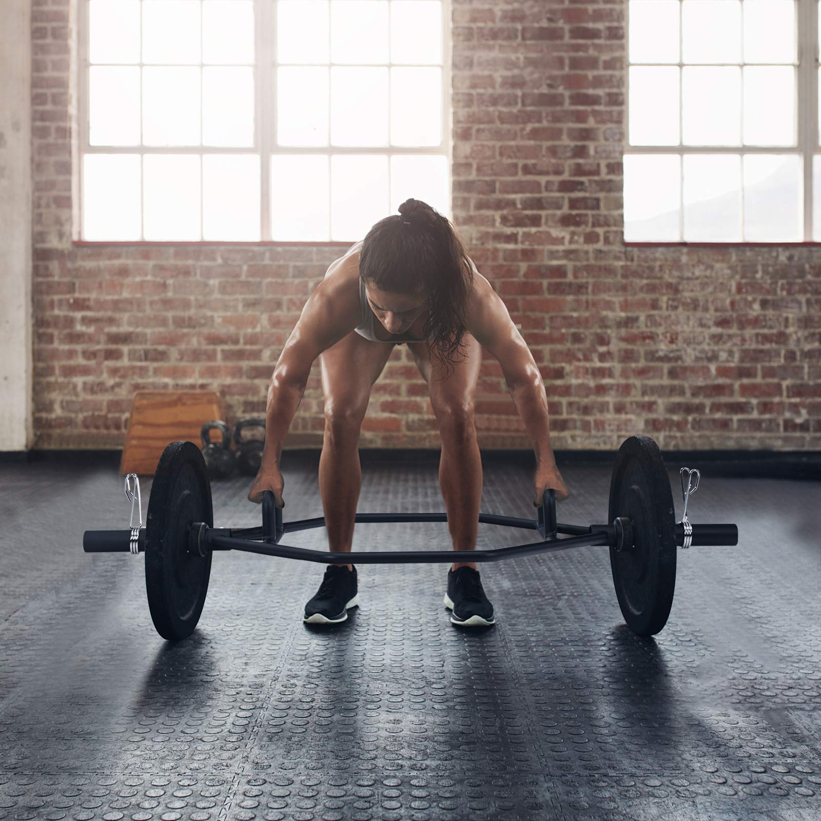 GYMAX Olympic Hex Bar, Folding Trap Bar 56" Chrome Finish Hex Weight