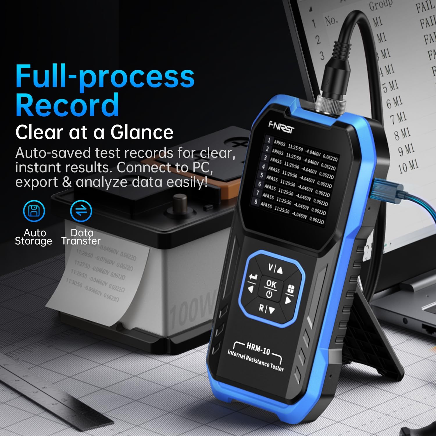 FNIRSI HRM-10 Tester Resistenza Interna e Tester Batteria, Milliohmmetro 100V, 200Ω, Teste per Batterie Auto, AAA, AA e Altri Tipi di Battery, Analizzatore di Batterie Domestiche