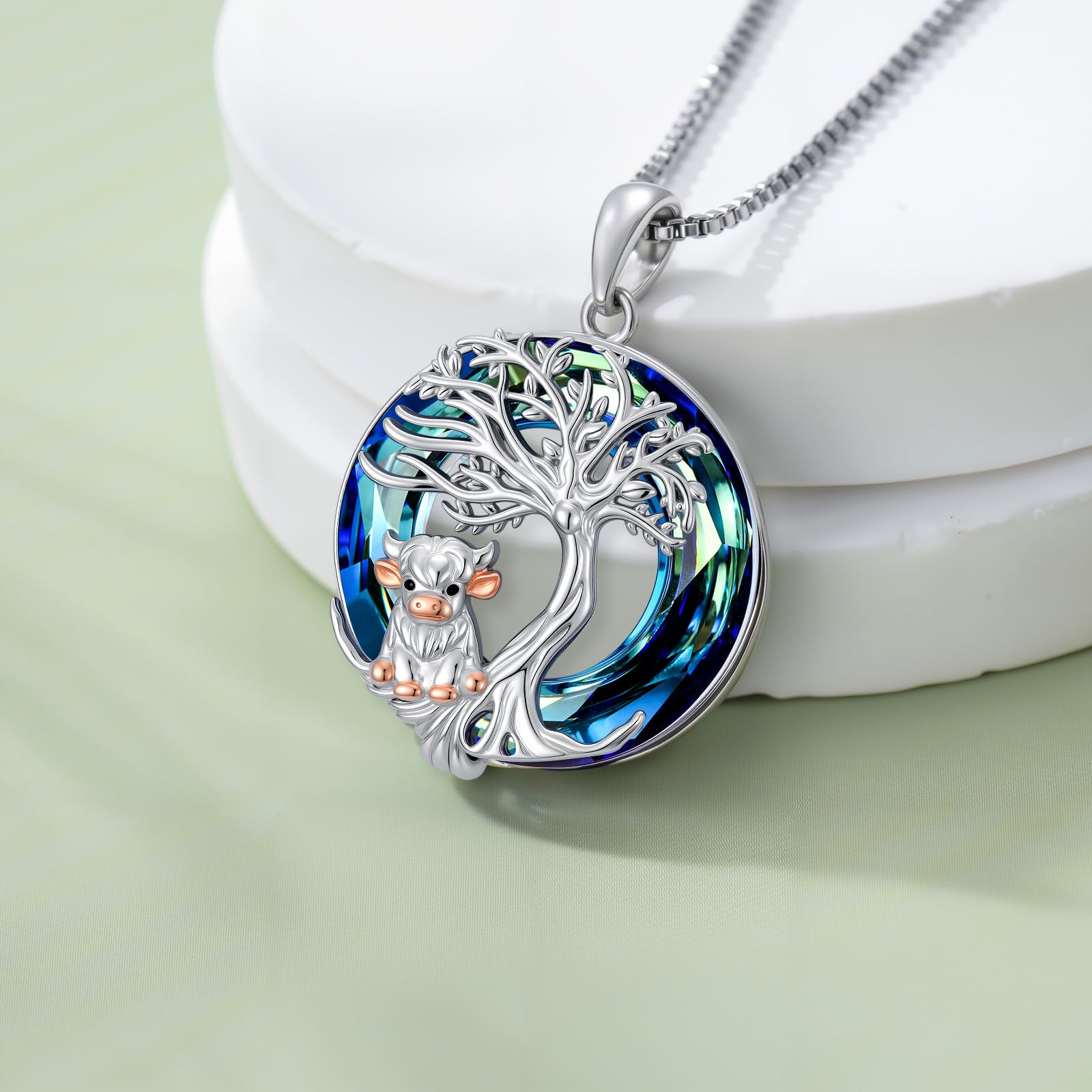925 Sterling Silber Kette für Damen Bunter Kristall Anhänger Symbolischer Naturschmuck Geschenk für Sie Mutter Geburtstag Jahrestag