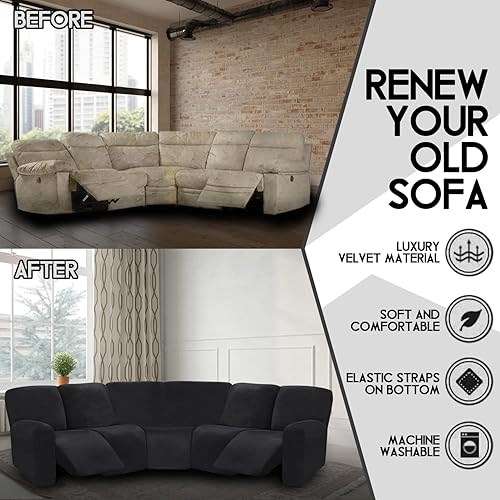 Miniatura 3 de ULTICOR - Juego de 7 fundas para sofá seccional reclinable en forma de L, fundas de terciopelo elástico para sofá reclinable, gruesas, suaves,