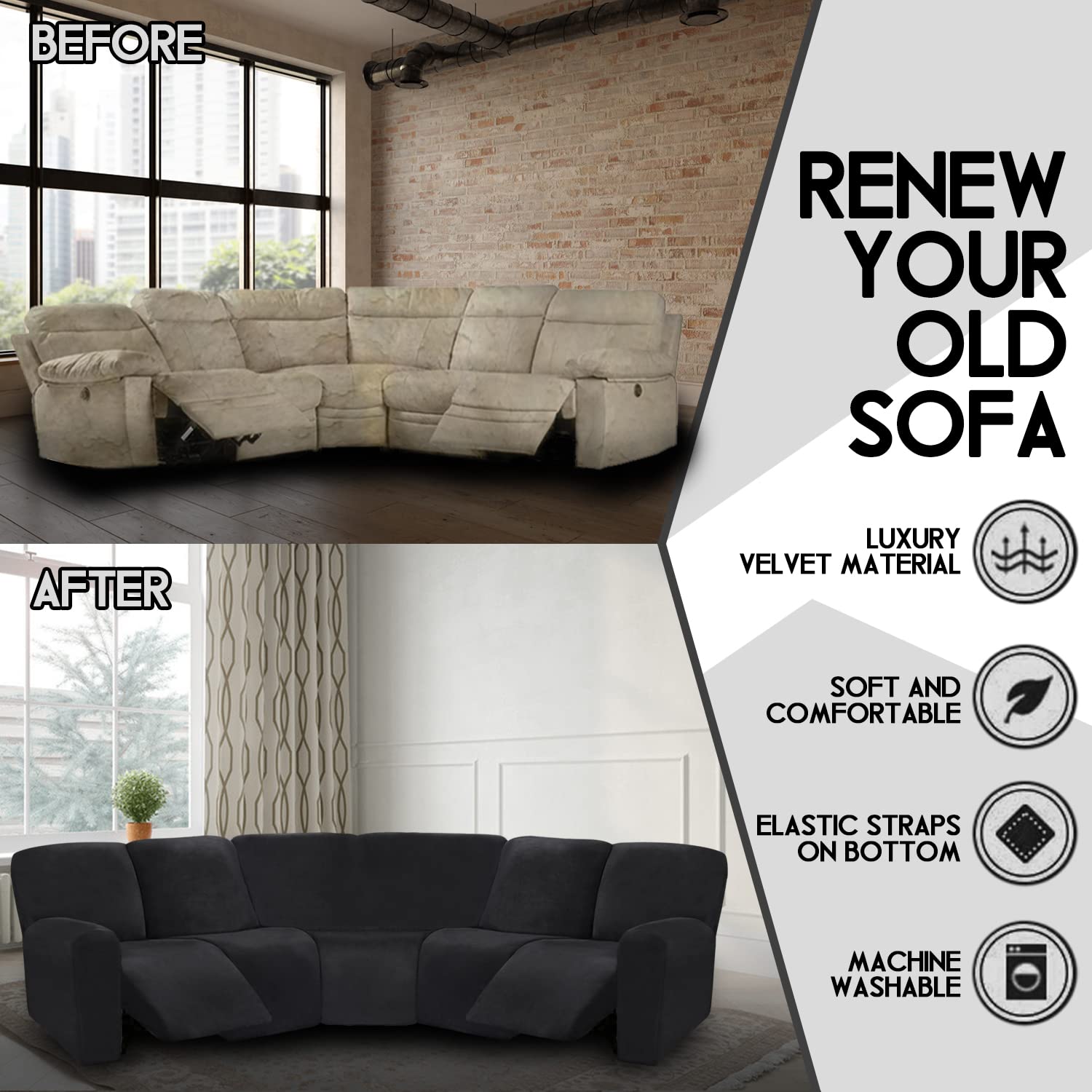 ULTICOR 7Piece L Shape Sectional Recliner Sofa Covers