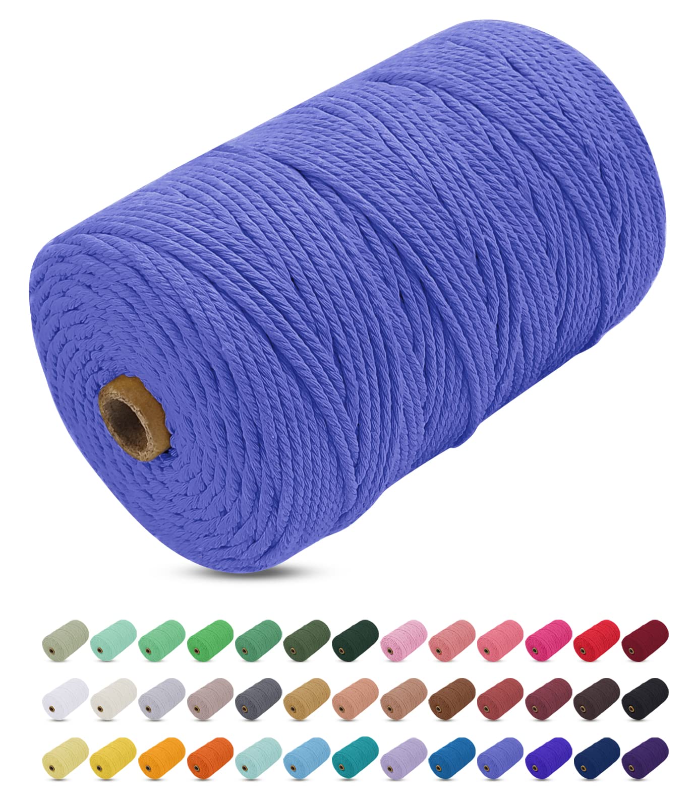 Uiopa Haze Blue Macrame Cord 3Mm X 200M, Thick Rope Yarn Natural Cotton Cord, 4-Ply Macrame String For Diy Crafts, Plant Hangers, Wall Hangings, Decorations (Haze Blue)