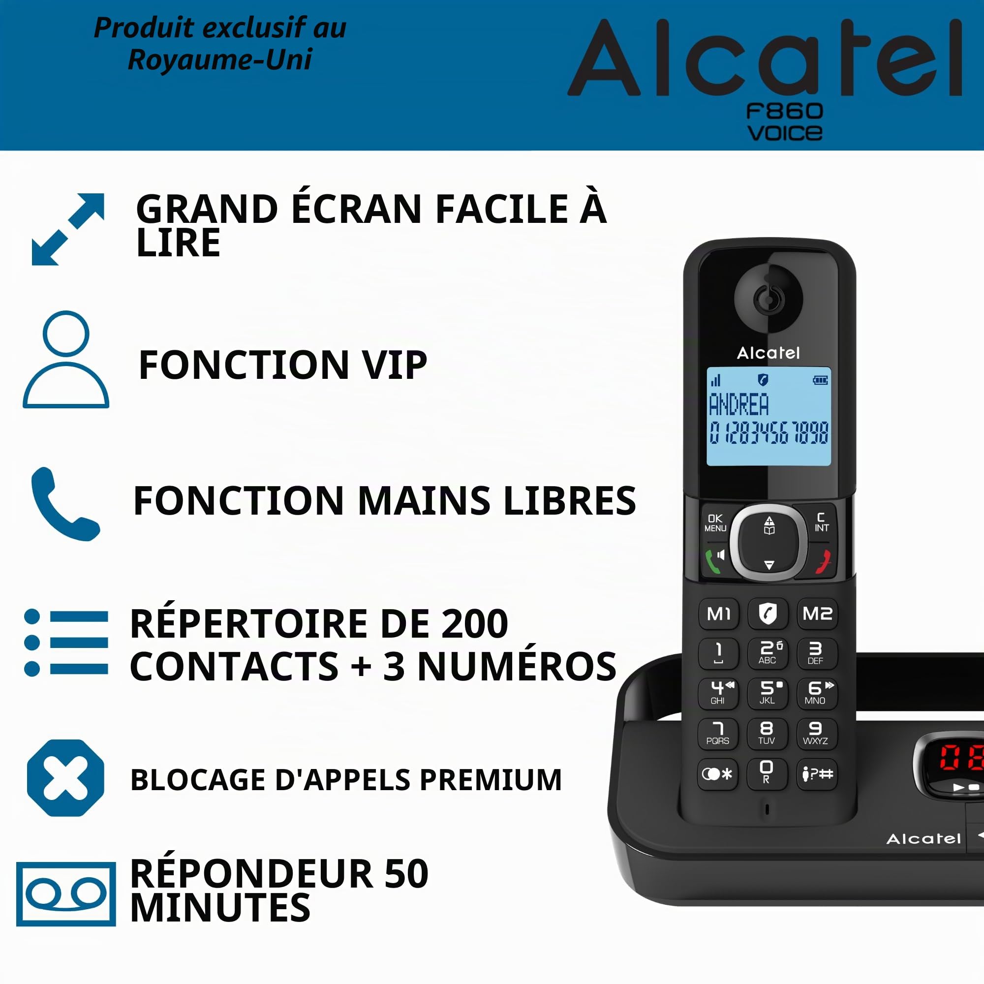 Alcatel F860 Trio Bloc d'appel DECT Téléphone et répondeur