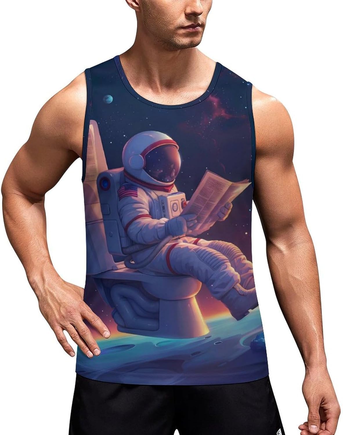 Outeres Spacees Astronaut Men's Tank Top Sleeveless Muscle Shirts Vest Beach T Shirts for Workout Gym