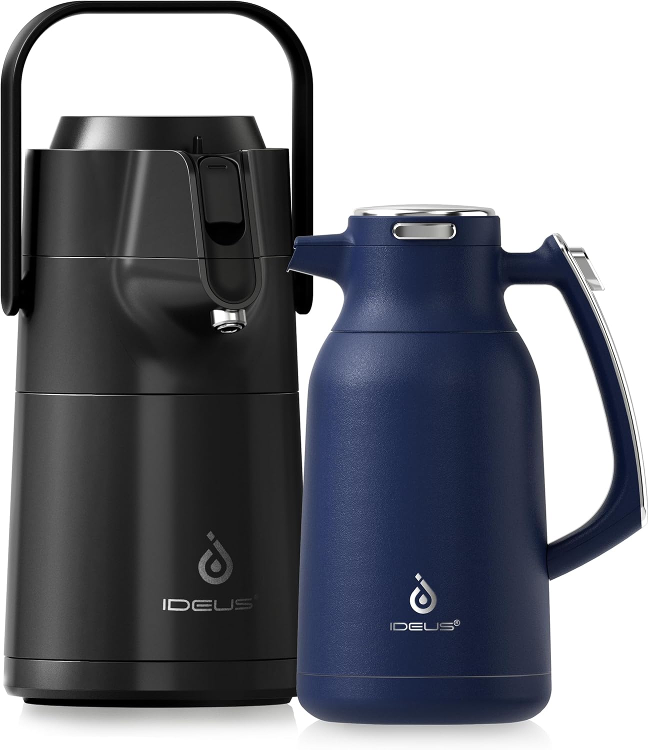 IDEUS 68 oz Stainless Steel Thermal Coffee Carafe and 74 oz Airpot Beverage Dispenser