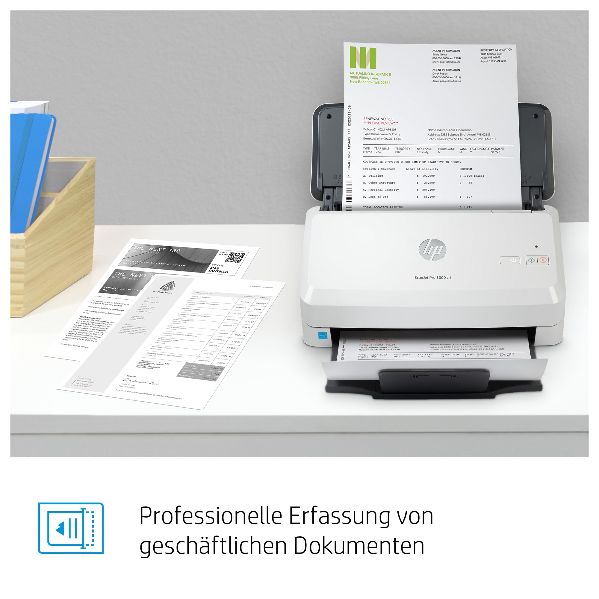 HP ScanJet Pro 3000 s4, Scanner, Einzelblattzufuhr, 50-Blatt ADF, USB 3.0, bis zu 4.000 Seiten täglich, Schnelleinstellungen