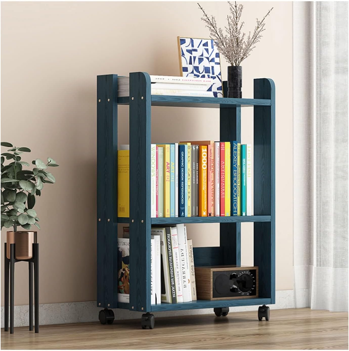 Storage Cart Rolling Wagon 3 Tier Open Bookshelf Slim Rolling Storage Book Cart for Office, Dorm, Classroom,Library, Living Room,B