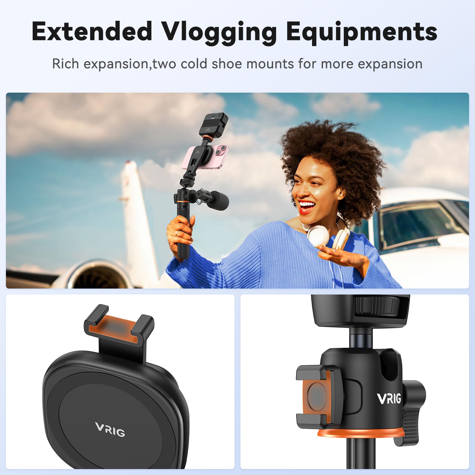 VRIG MG-03 - Supporto magnetico per treppiede, supporto per telefono Magsafe Cold Shoe per iPhone, rotazione a 360° per treppiedi, fotocamere