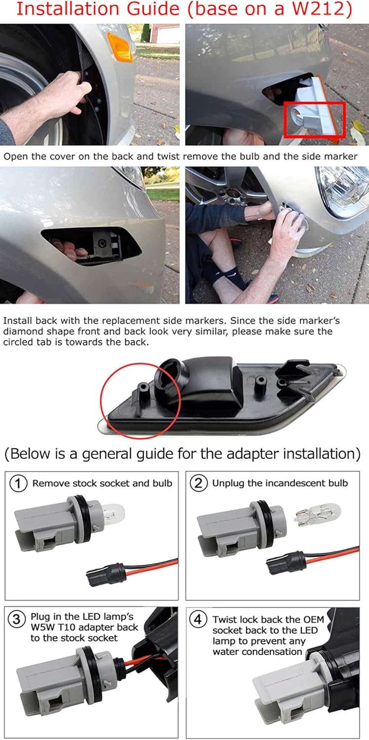 iJDMTOY Clear/White Lens Amber Full LED Strip Front Side Marker Light Assembly Compatible With 2007-2009 Mercedes W221 Pre-LC S320 S350 S400 S500 S550 S600 (Not For AMG), Replace OEM Amber Lens