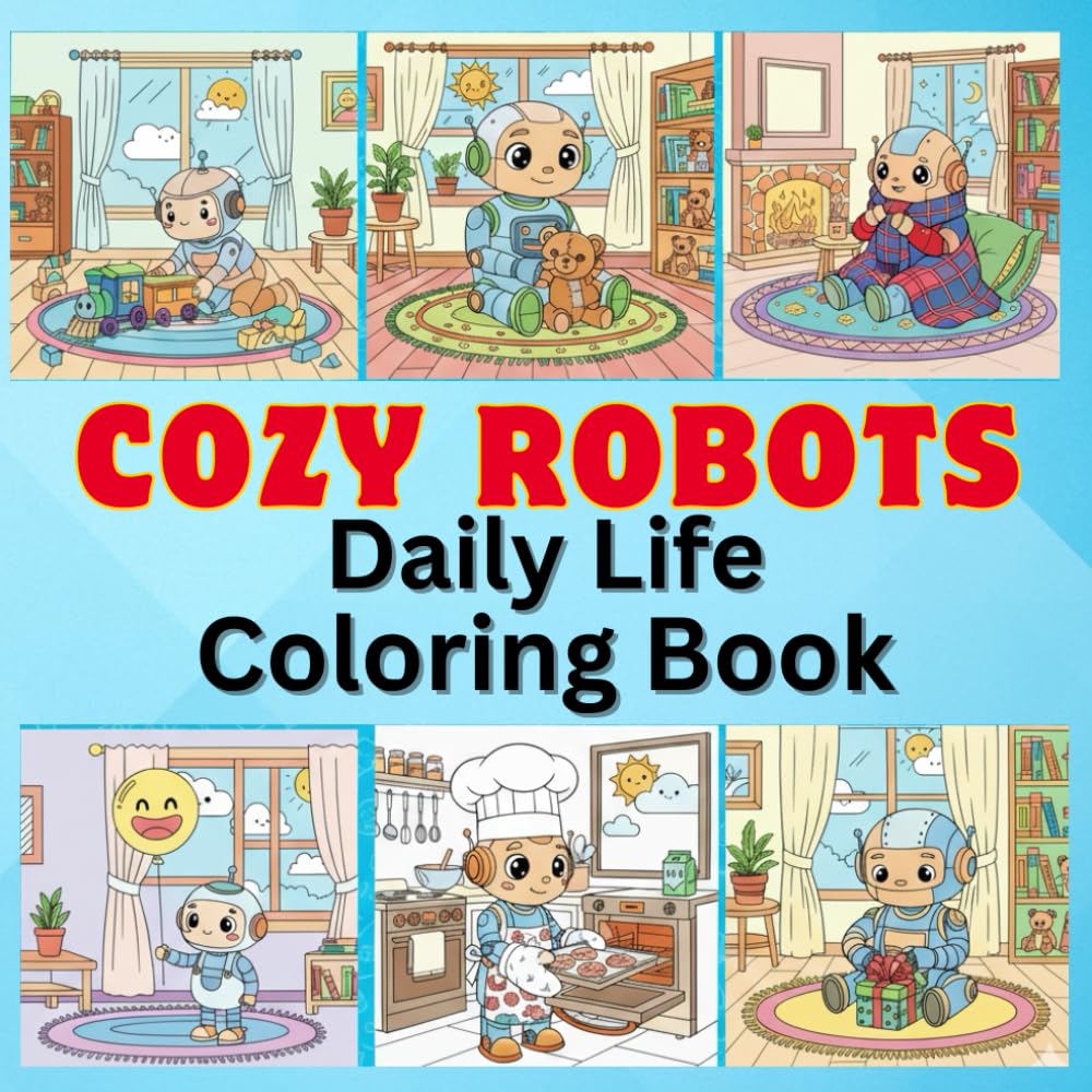 Cozy Robots Daily Life Coloring Book for Kids and Adults : Cute & Easy Robot Scenes, Fun Activity Book with Adorable Daily Moments | Simple Coloring Pages for Kids and Adult: Cozy Robots