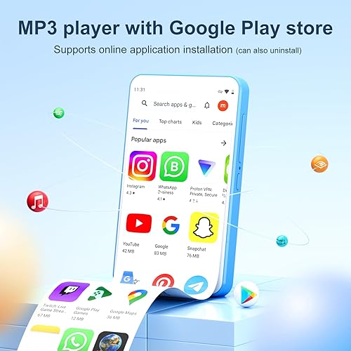 Miniatura 2 de Reproductor MP3 de 80 GB con Bluetooth y WiFi, reproductor de música MP3 y MP4 con Spotify, Tienda Music, Deezer, Audible, pantalla táctil IPS de