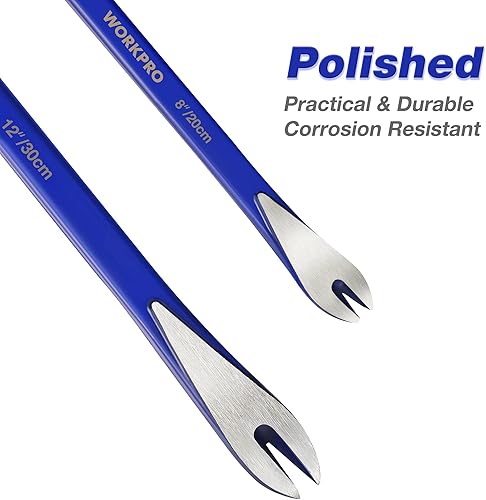 Miniatura 4 de WORKPRO Juego de 2 extractores de uñas, barra de palanca de 12 pulgadas, mini palanca de 8 pulgadas, removedor de uñas de patas de gatos, barra de