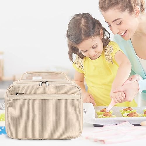 Miniatura 7 de Bluboon Lonchera para niños y niñas, lonchera aislada para la escuela, lonchera de pana organizadora, bolsa de almuerzo para niños y niñas (pana