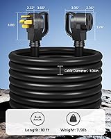 Vista 9 de DEWENWILS Cable de extensión EV RV de 50 amperios, 10 pies, NEMA 14-50P a 14-50R 6/3+8/1 cable de cobre, cable de alimentación EV resistente