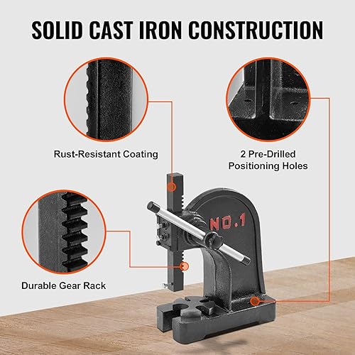 Miniatura 6 de VEVOR Prensa de árbol manual de 1 tonelada, altura máxima de 5.9 pulgadas, prensa manual de escritorio de hierro fundido resistente, prensa manual