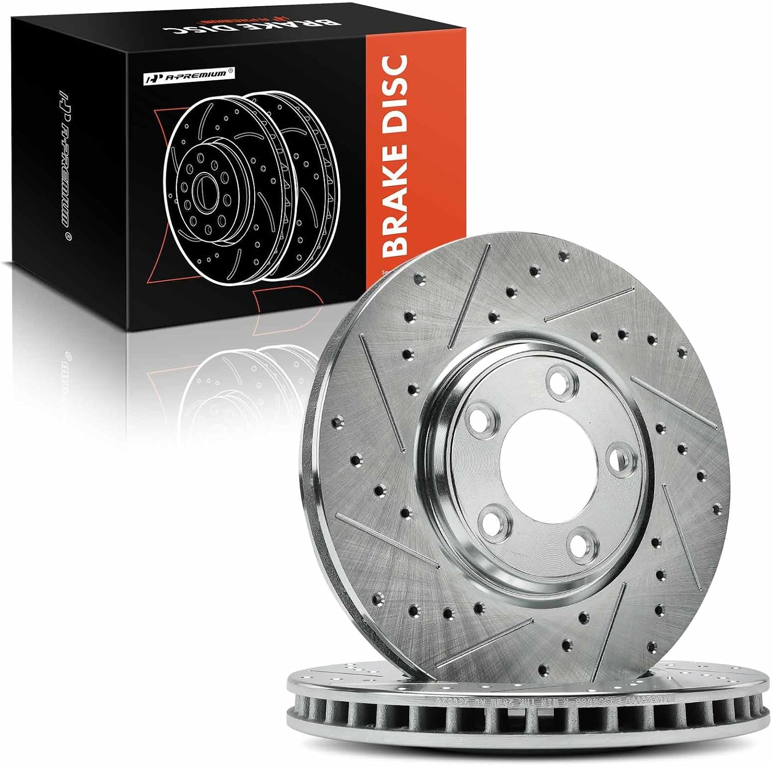 A-Premium 11.81 inch (300.00mm) Front Drilled and Slotted Disc Brake Rotors Compatible with Ford, Lincoln, Jaguar Models - Thunderbird 2002-2005, LS 2000-2006, S-Type 2000-2005, 2-PC Set
