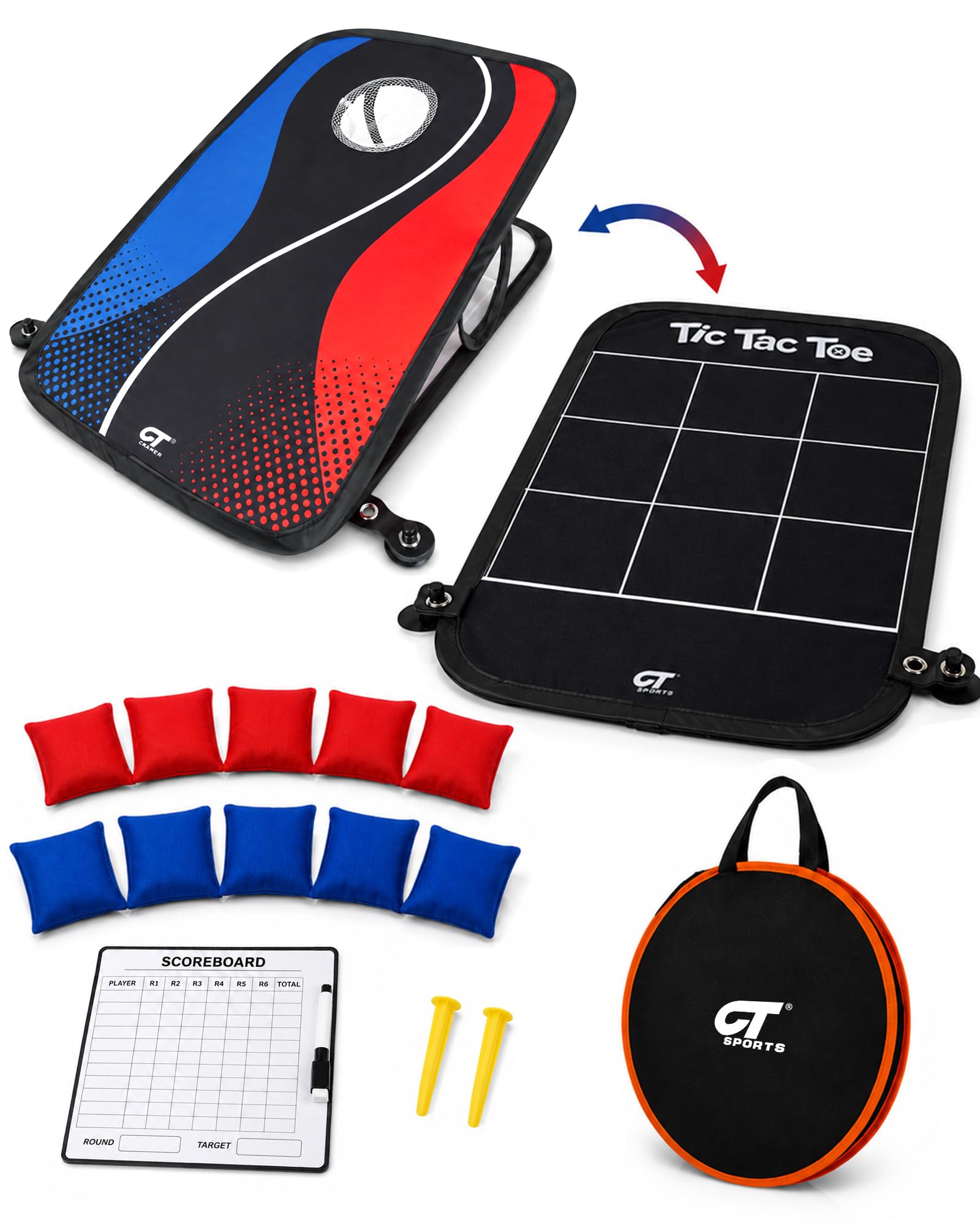 CT SPORTS 2-in-1 Portable Bean Bag Toss Game, 10 Bean Bags and a Carry Bag