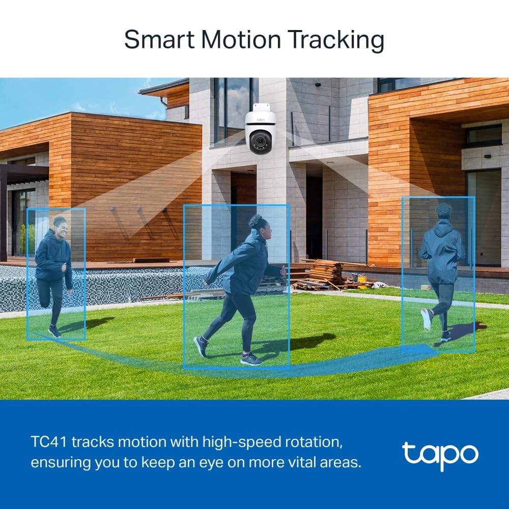TP-Link Tapo 2K zewnętrzna kamera Wi-Fi, ochrona IP65, wykrywanie ruchu, pokrycie wizualne 360°, noktowizor, lokalne przechowywanie, współpracuje z Alexa i Google Home (Tapo TC41)