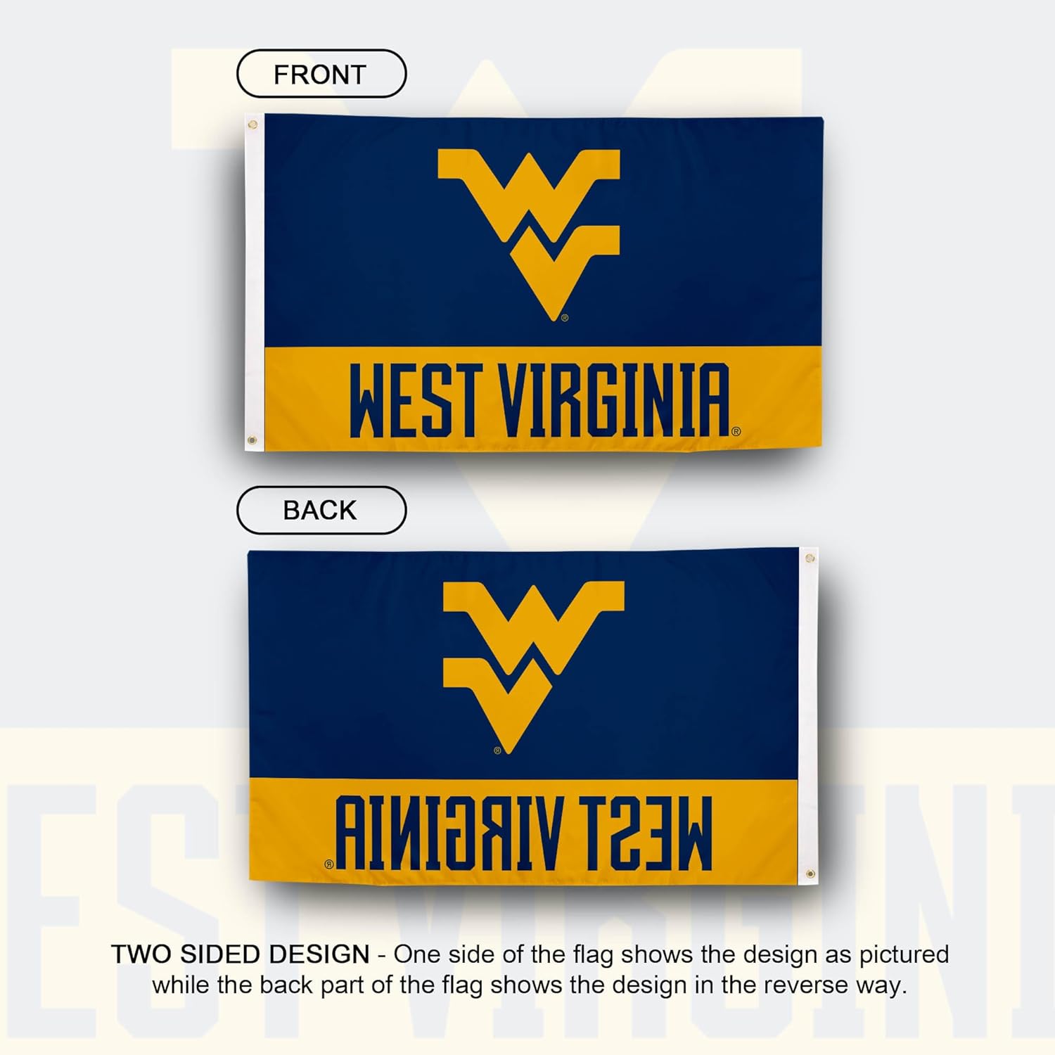 Desert Cactus West Virginia University WVU Flag - 3 x 5 Feet Mountaineers Banner, Indoor/Outdoor Durable Fabric, 100% Polyester Design (Style 7) - Image 2