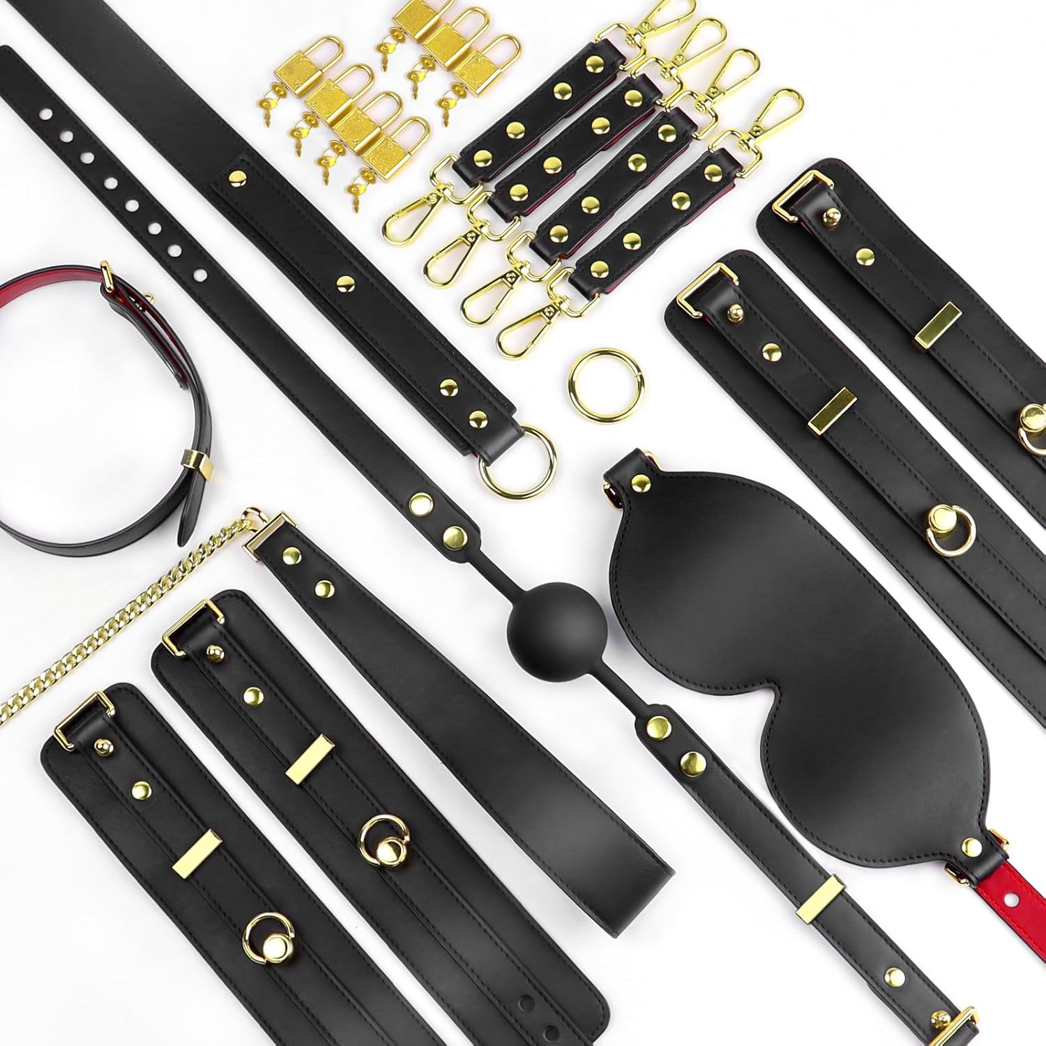 Lockable Sex Bondage BDSM Kits with Suitcase,Leevuopa 7 Pcs Leather Adjustable Restraints Set with Small Lock and Keys,Adult Sex Toys for Couple Beginner SM Game Play