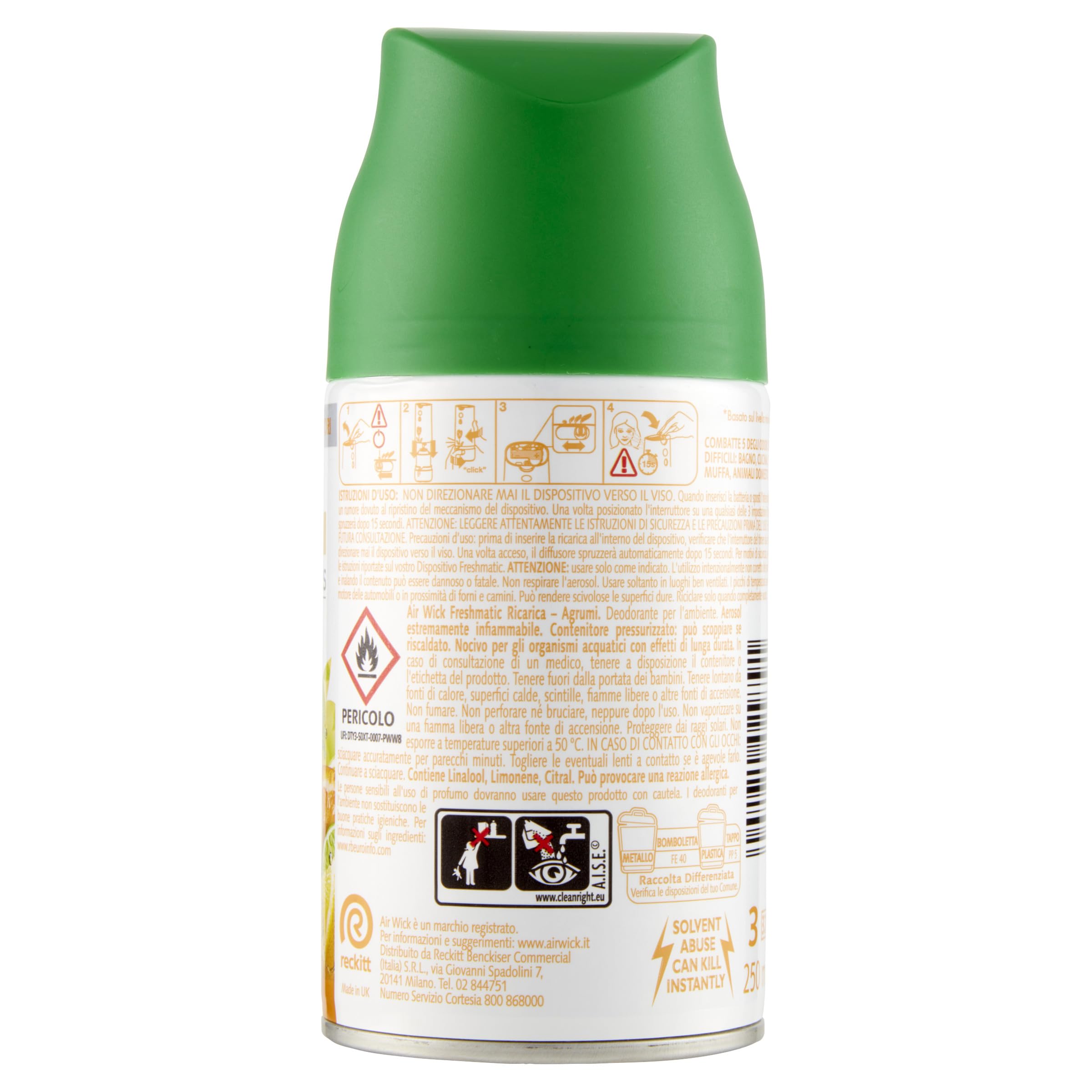 Airwick Freshmatic Ricariche Agrumi, Profumatore per Ambiente, 250 ml, Confezione da 6
