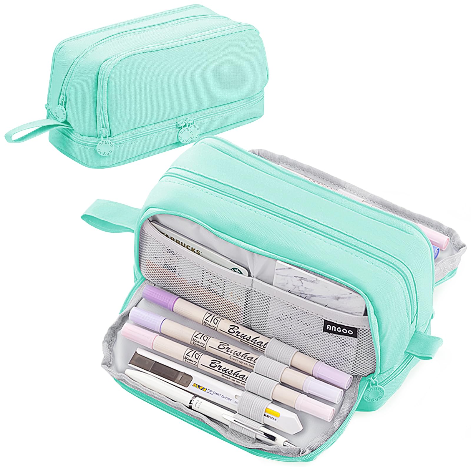 Sofore Estuche Escolar Grande Estuches Escolares 4 Compartimentos Estuches Organizador Portalapices Adecuado para Niña Niños Adolescentes Estudiantes,Verde Agua