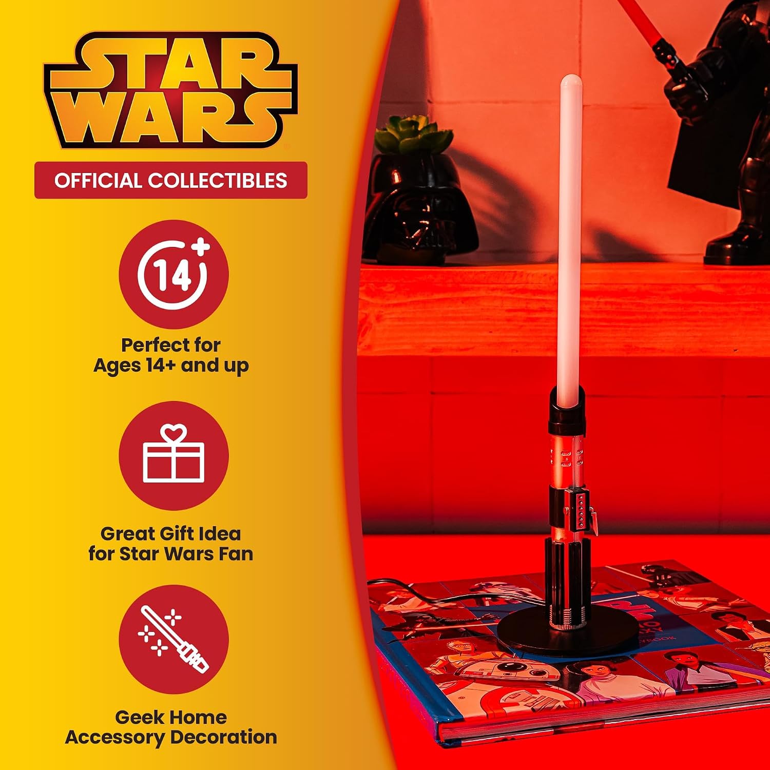 Star Wars Darth Vader Lightsaber 12-Inch Desktop LED Mood Light for Nightstand Table Red