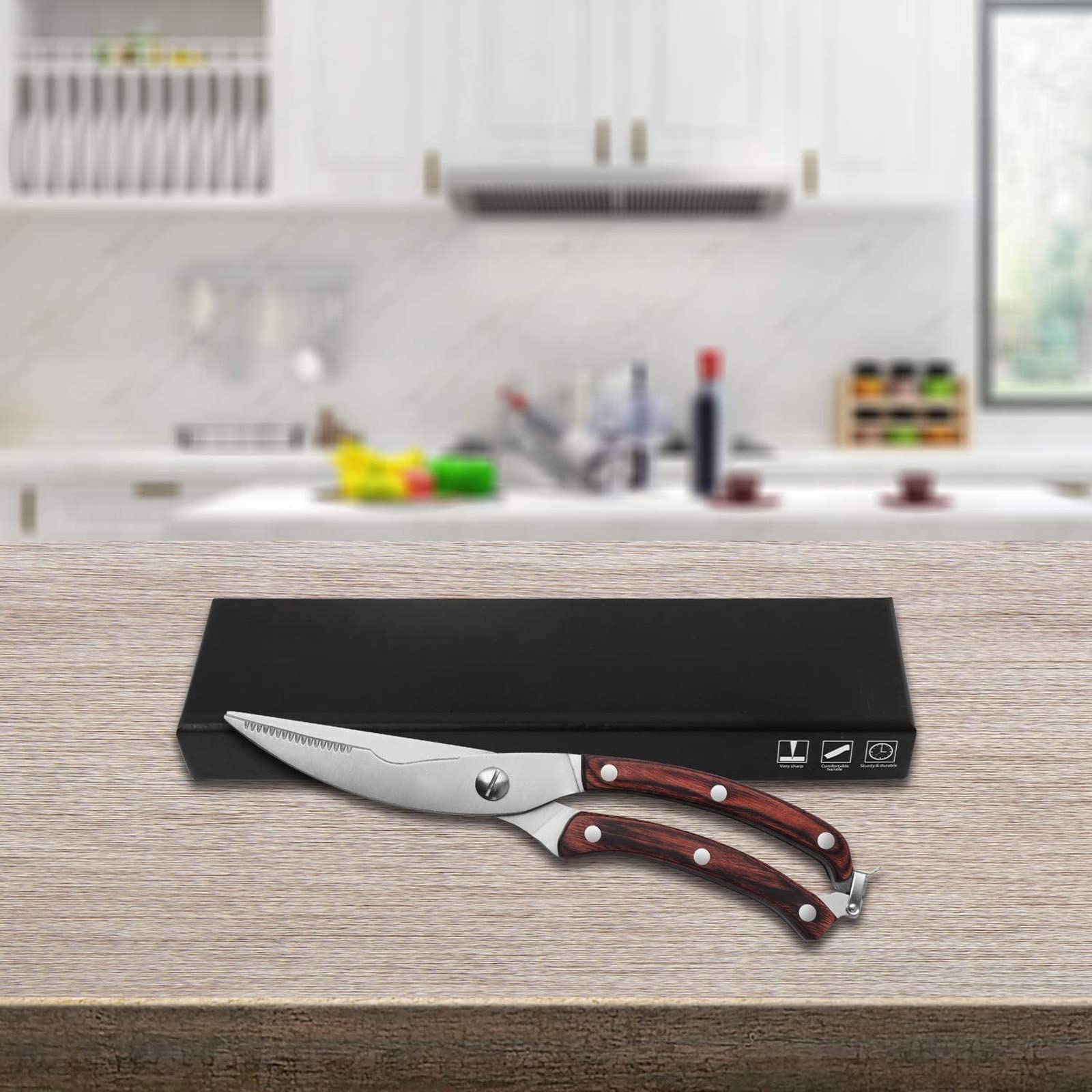 Tijeras de cocina Tijeras de cocina Tijeras de acero inoxidable con resorte de hueso de pollo con cierre de seguridad