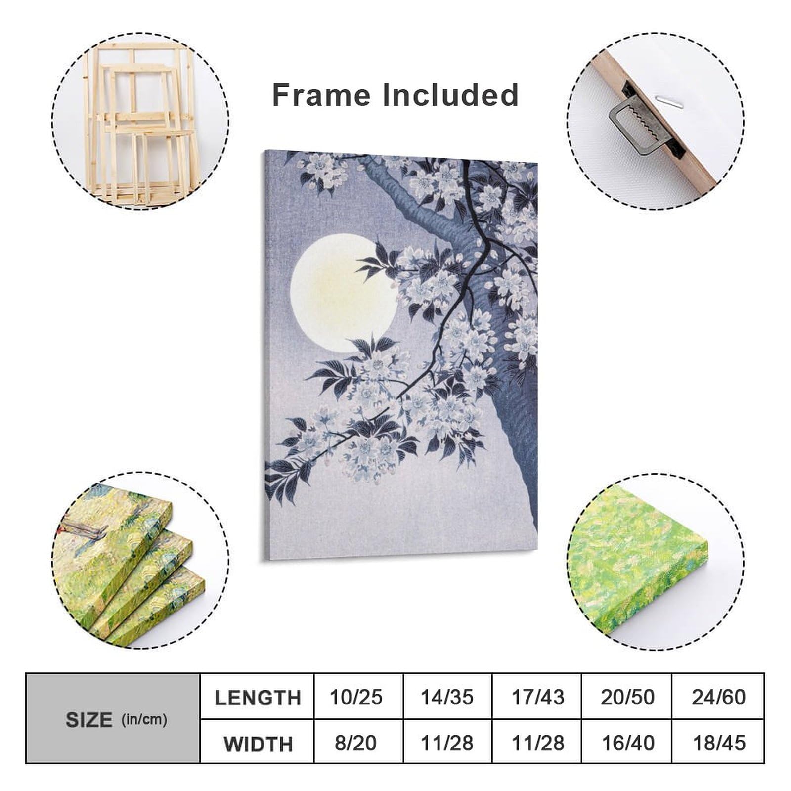Amazon.co.jp: 絵画 咲く桜と月インテリア 絵画 日本の伝統的な絵画