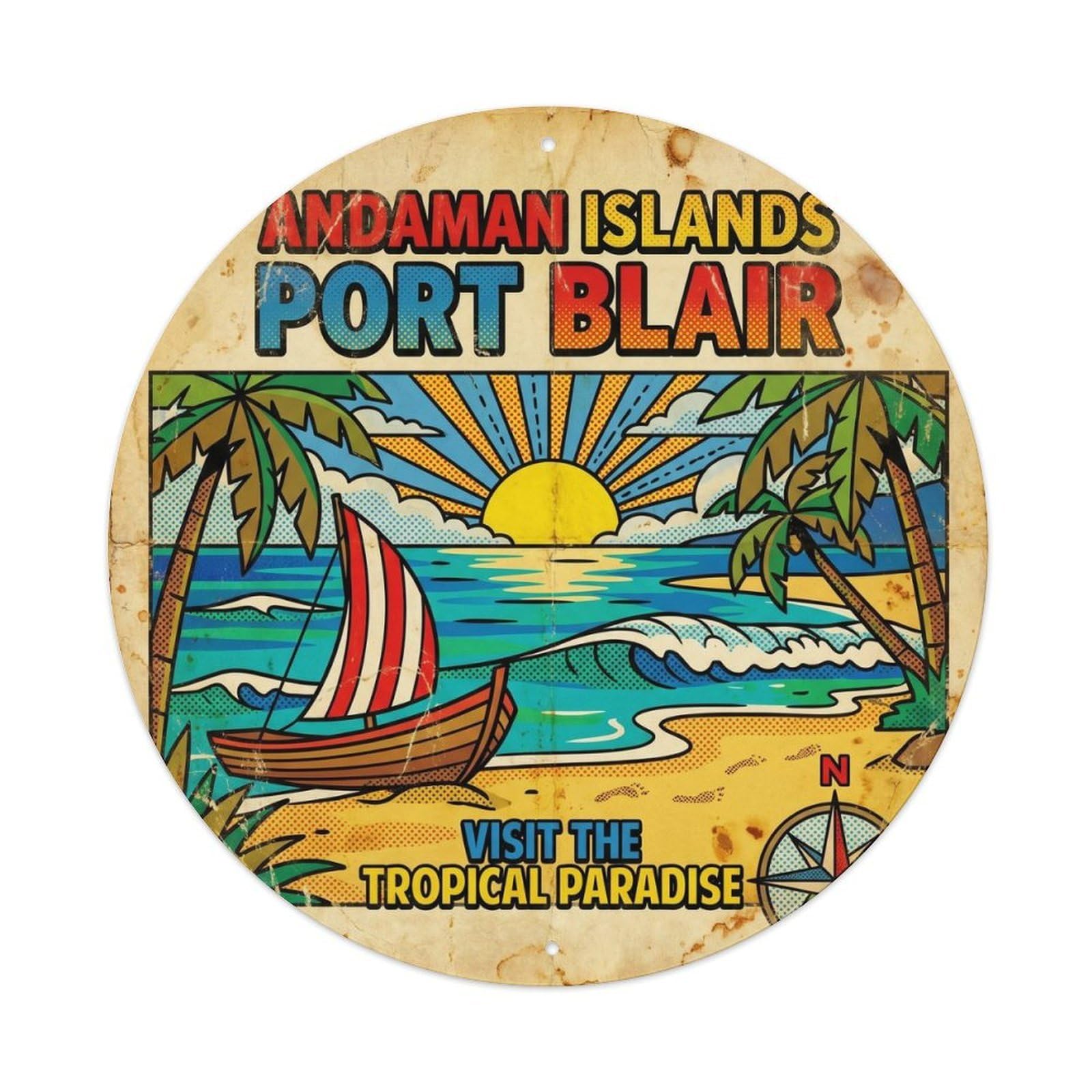 Olhnbad 08X08inch Style Andaman Islands Port Blair Island Paradise Comic Color Metal Tin Sign