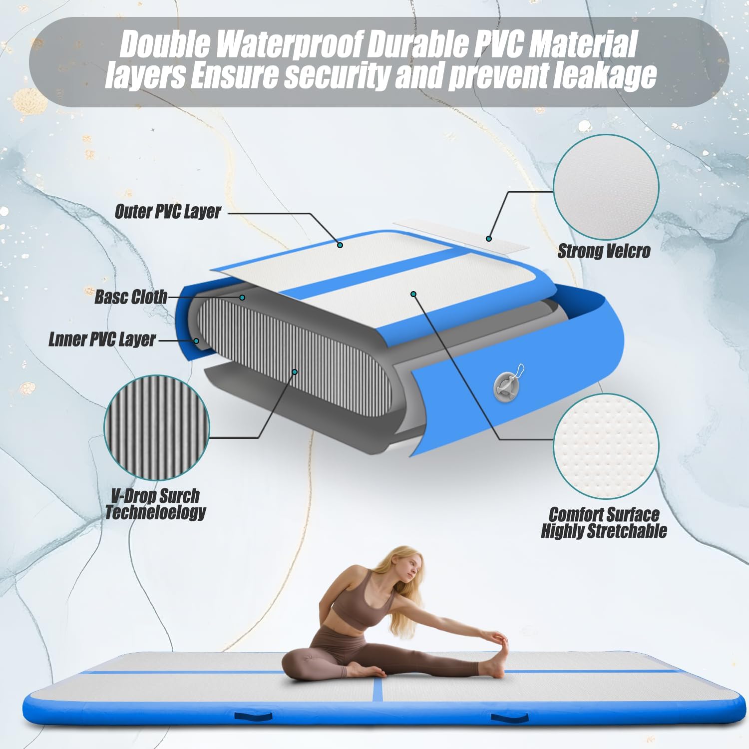 Triclicks Inflatable Gymnastics Air Mat 13ft 4 Inches Thick Tumbling Mat with Electric Air Pump for Home Gym Training Cheerleading Yoga Outdoor Beach Water