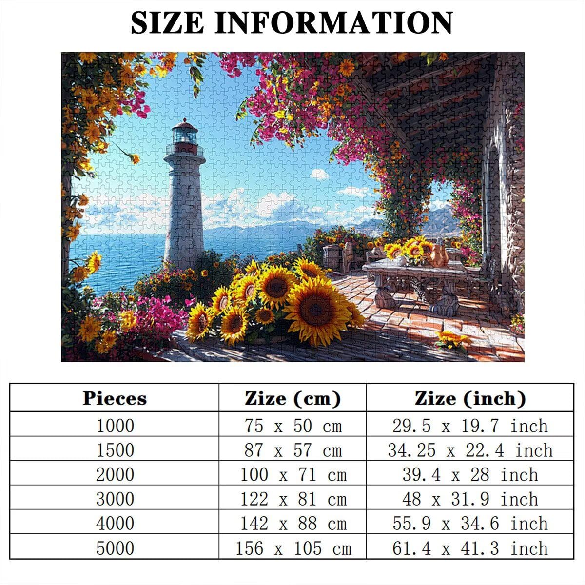 Puzzle 2000 elementów, latarnia morska, słonecznik, puzzle dla dorosłych, drewniane puzzle dla dorosłych, wymagająca łamigłówka, gra logiczna dla całej rodziny, drewniane puzzle, dekoracja salonu