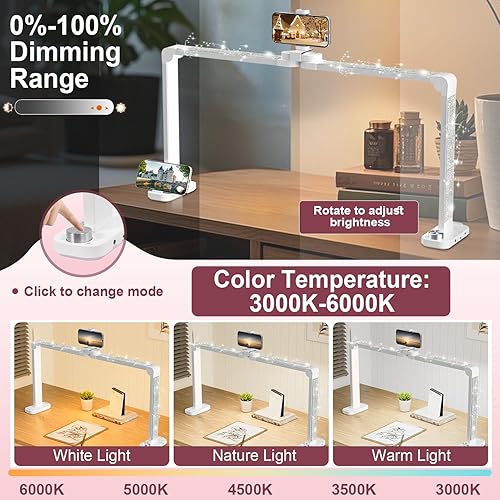 Miniatura 2 de iVict Lámpara de escritorio de uñas, luz tecnológica de uñas de 34 pulgadas con soporte para teléfono, 0-100% brillo ajustable, temperatura de color