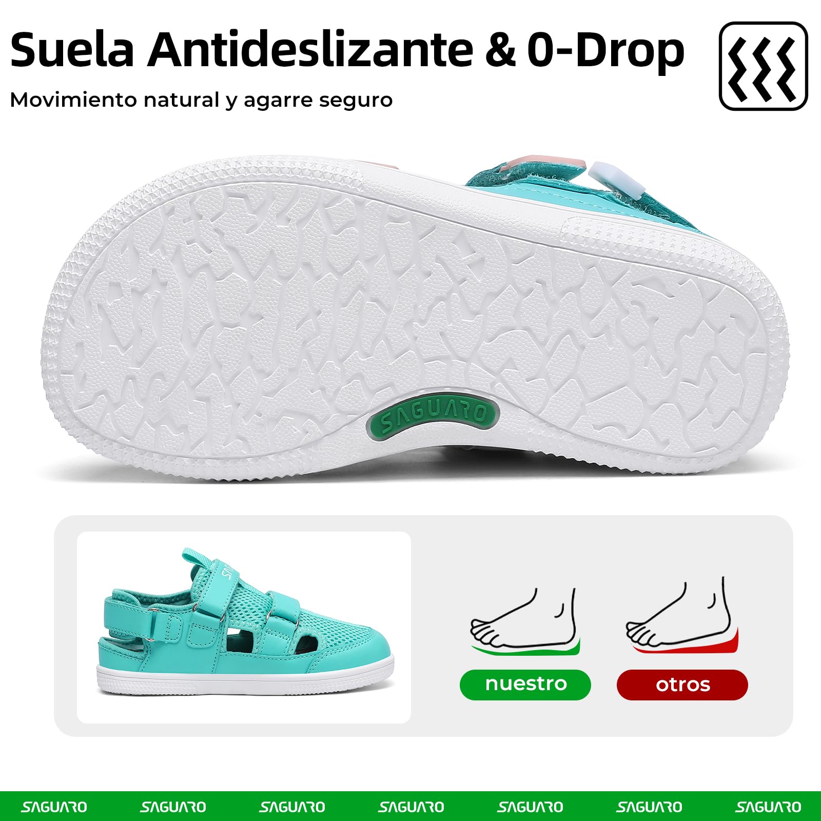 SAGUARO Sandalias Barefoot Niños con Puntera Cerrada Zapatillas de Verano Ligeras Transpirables- Diario, Colegio & Tiempo Libre, 25-36 EU