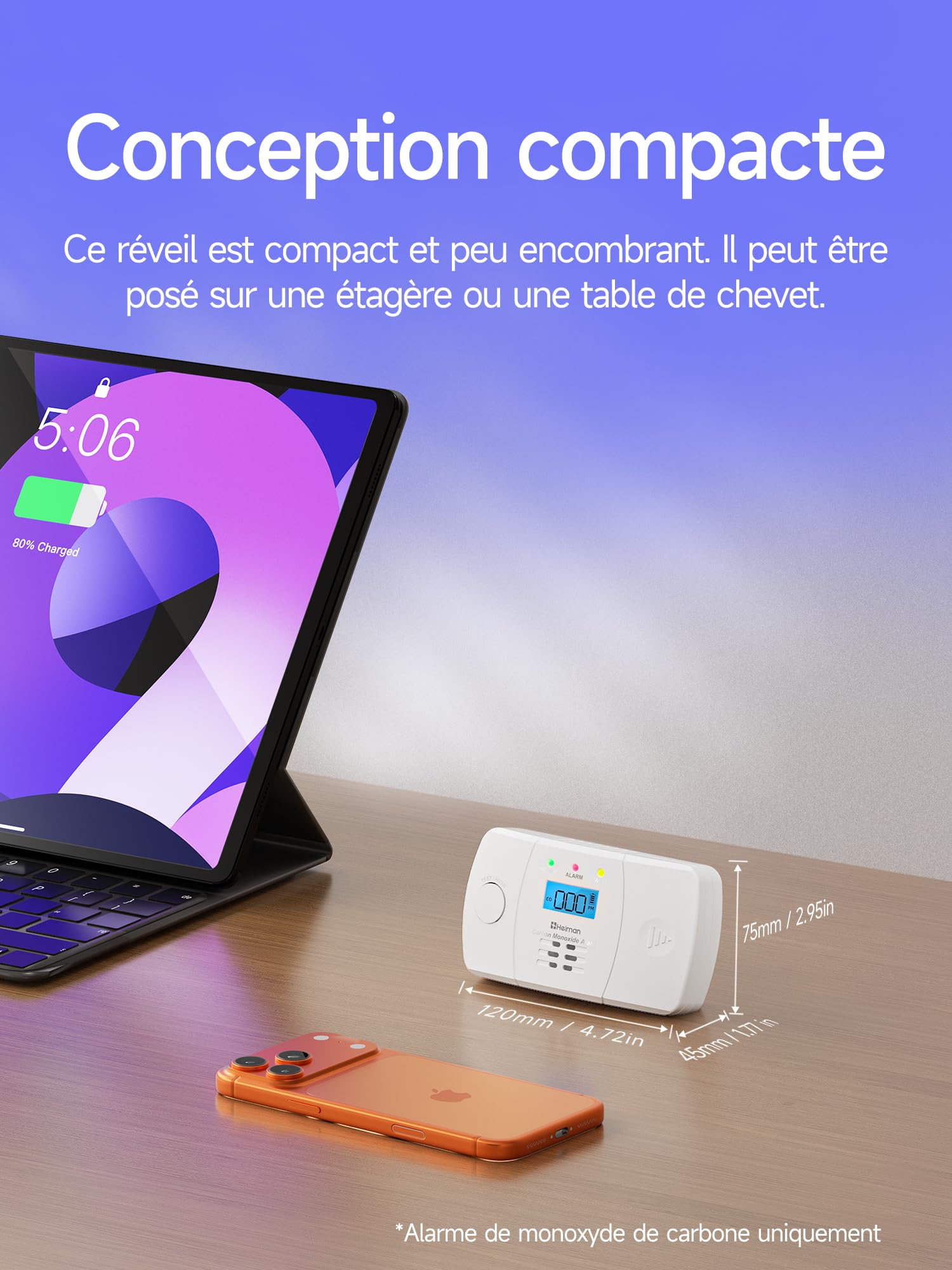 Heiman Détecteur de Monoxyde de Carbone Détecteur de CO avec Batterie échangeable et Bouton de Test et Voyant d'état LED, Capteur 10 Ans