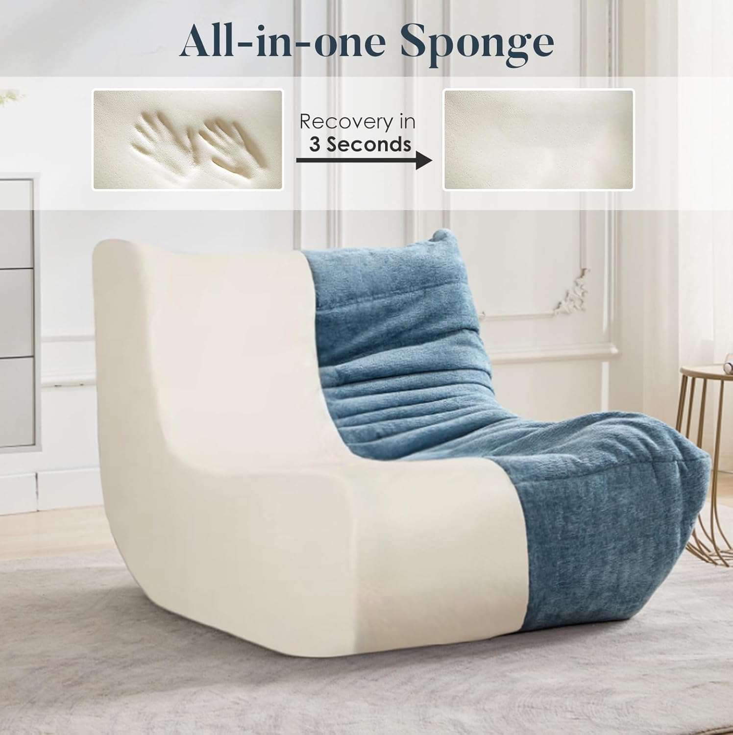 Bean Bag Chair for Adults and Kids Lazy Accent Chair Sofa Couch in Chenille, Mid Century Modern Side Chair for Bedroom, Office, Apartment, Gaming Venue, Green