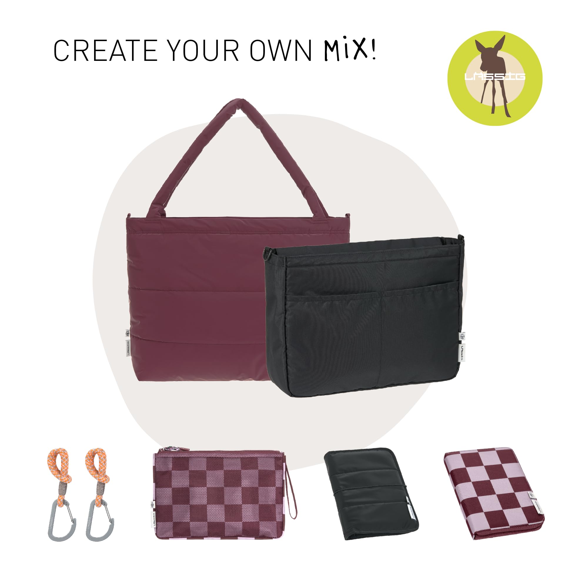 LÄSSIG Borsa fasciatoio shopper con attacco per carrozzina/Casual MIX Shopper deep red