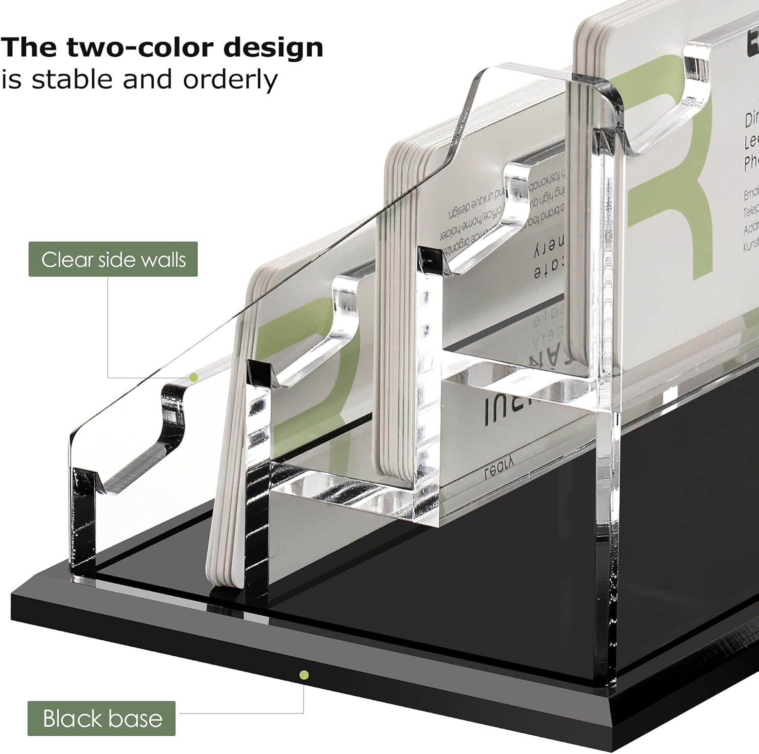 SANRUI Black Business Card Holder for Desk 6 Slot , Clear Acrylic Horizontal Name Card Stand for Women and Men, Desktop Organizer Display for Office Home Exhibition - 360 Card Capacity 1 Pack