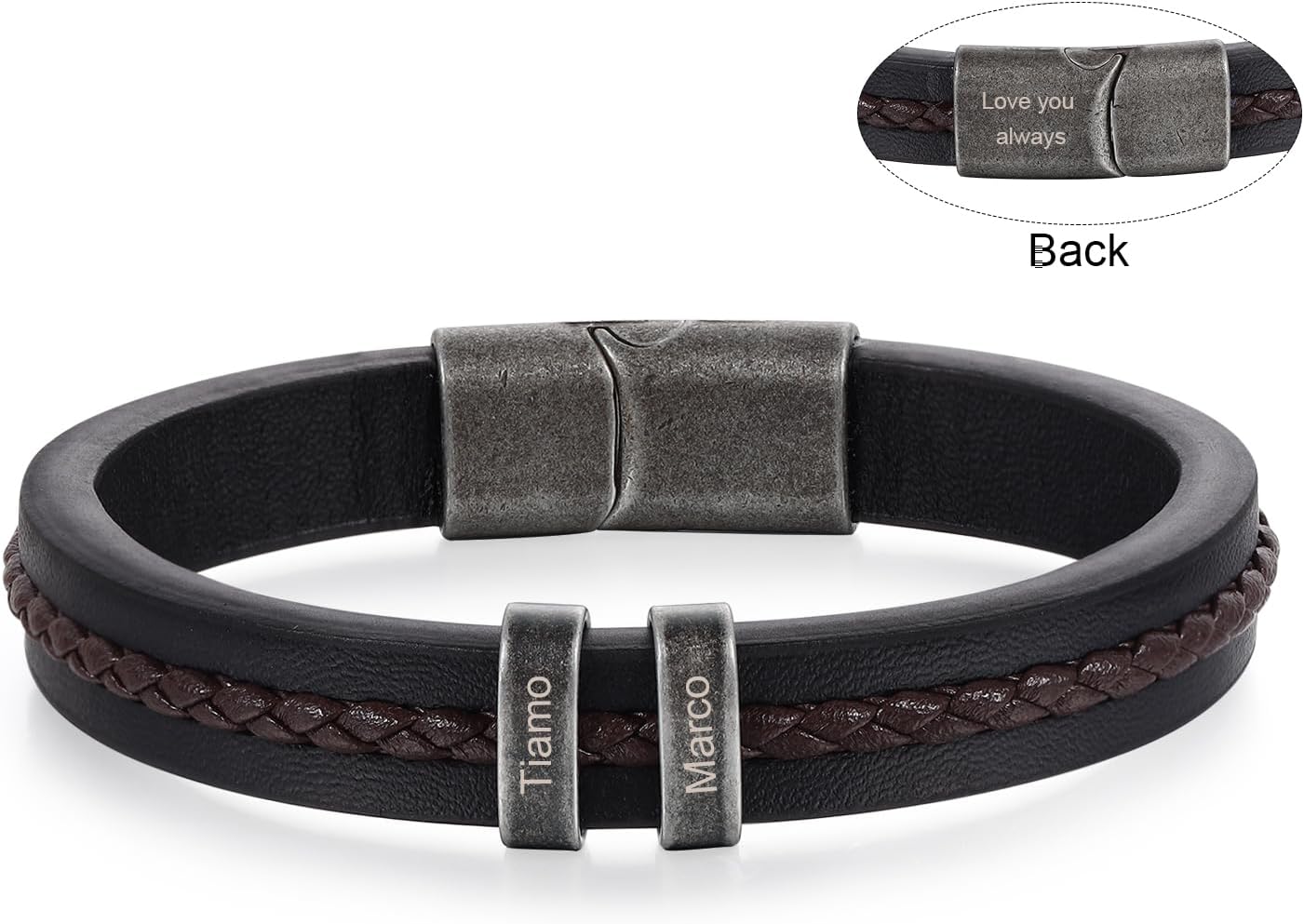 Personalized Custom Name Bracelets for Men - Mens Leather Bracelet with 2-5 Kids Names Customized Gifts for Dad Husband Son - Image 8