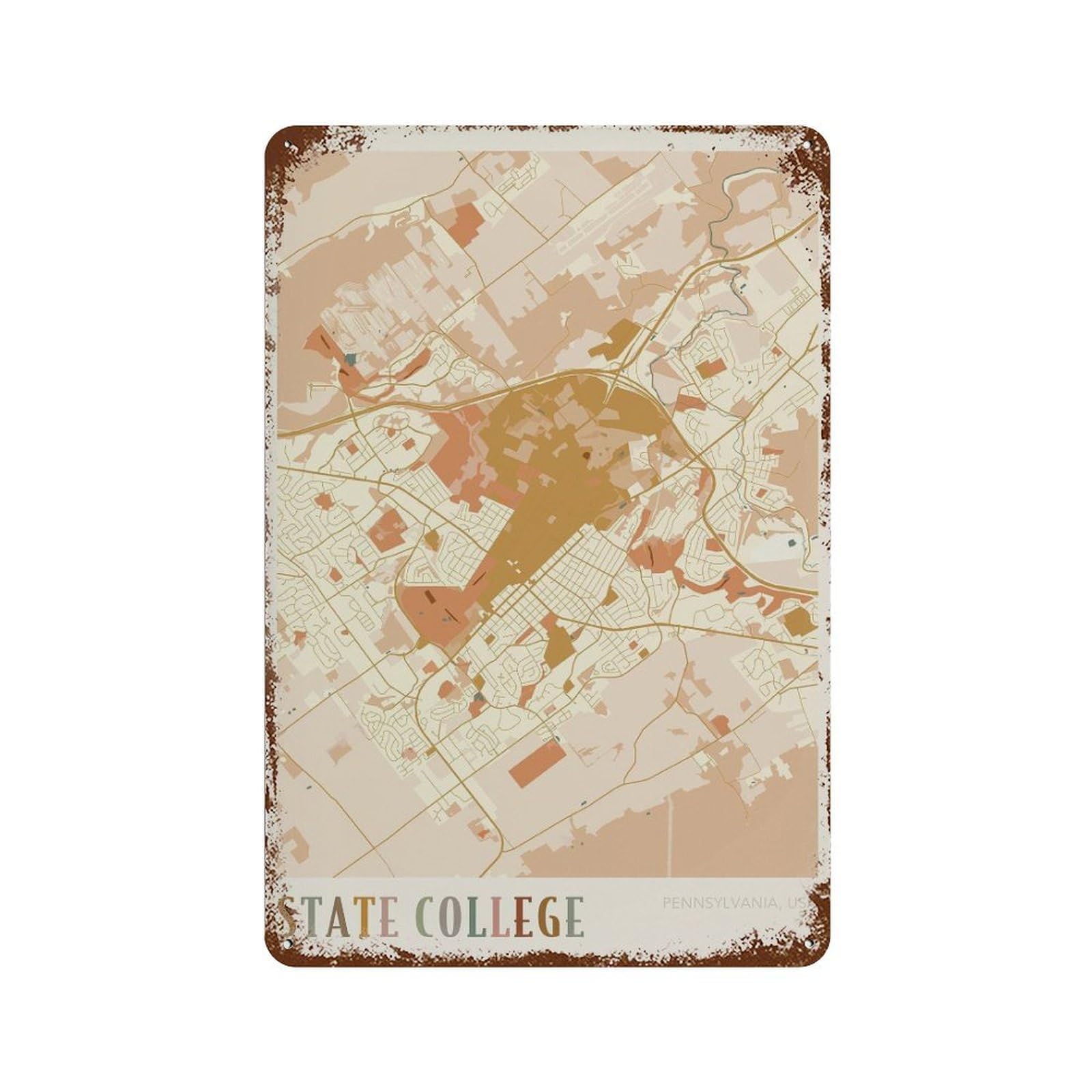 xiaoxiaoshen State College Map Pennsylvania Travel Gift Boho Decor Wall Decor Art Metal Tin Poster Modern Home Decor Art Home Bar Shop Decorations Vintage Sign 30x20cm
