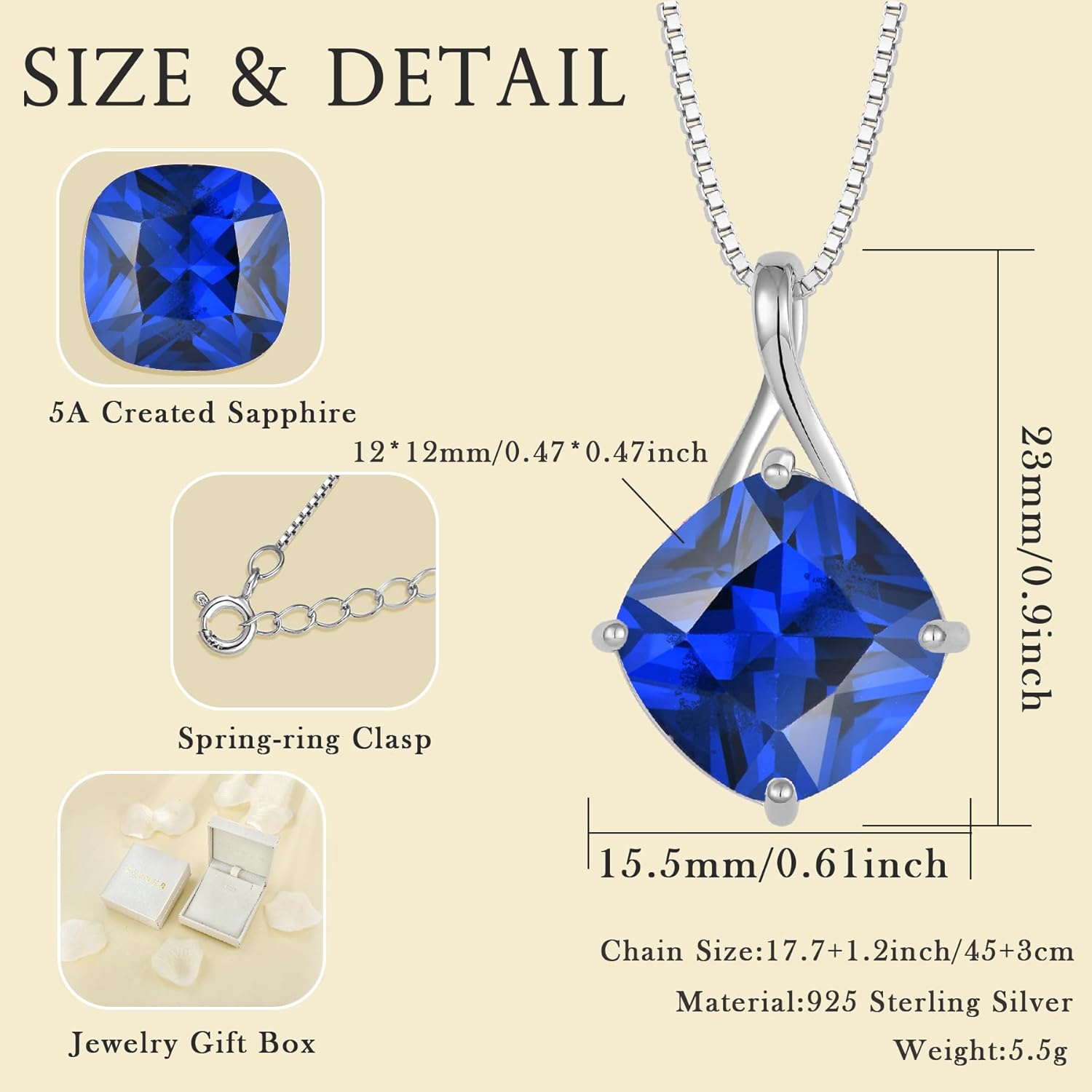 Square Cut Birthstone Necklace for Women Hypoallerg 925 Sterling Silver Cubic Zirconia Necklace Simple Jewelry for Her - Image 6