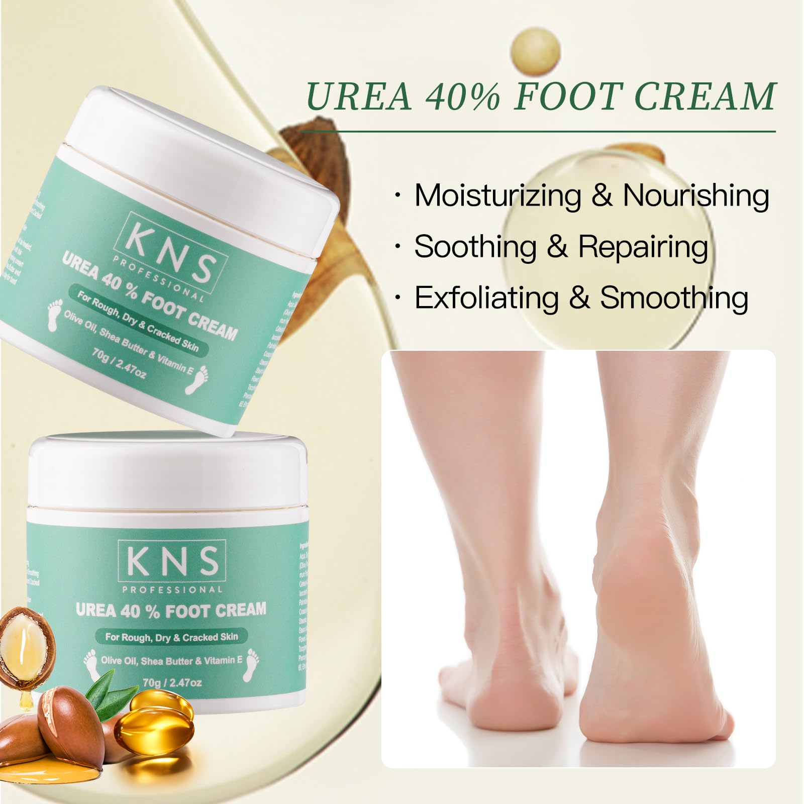 KNS 40% Urea Foot Cream - Olive Oil, Shea Butter for cracked heels and dry skin - Clinically Tested, Suitable for Diabetics - Image 3