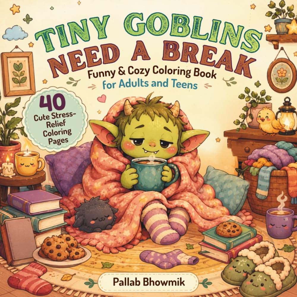 Tiny Goblins Need a Break: Funny & Cozy Coloring Book for Adults and Teens (Emotional Support Goblins)
