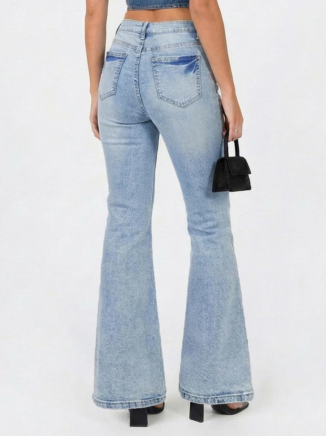 EMMIOL Stretchy Flare Jeans for Women High Waisted, Y2K Distressed Flared Denim Pants Bootcut, High Rise Elastic Waist Trendy Vintage 90s Grunge Streetwear Bell Bottoms - Image 4