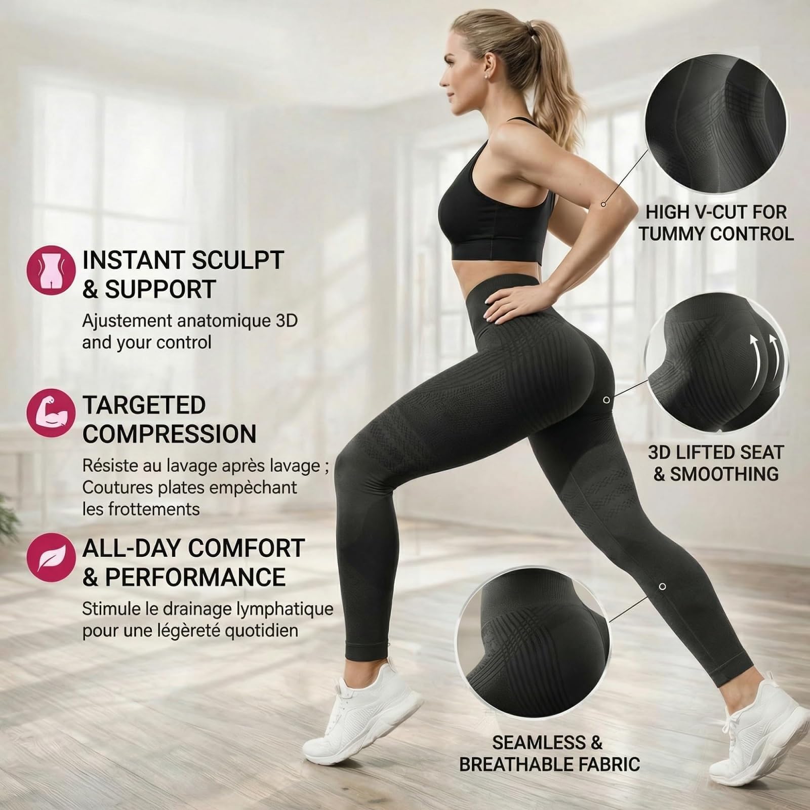 2 Pack Viva Cuerpo Leggings 3D Anticelulíticos Mujer, Leggins Anti Celulitis Deportivos Push Up, Leggings Anticelulitis 3D Compresión Lipedema,Mallas Anticelulitis Mujer Reductores Lipedema