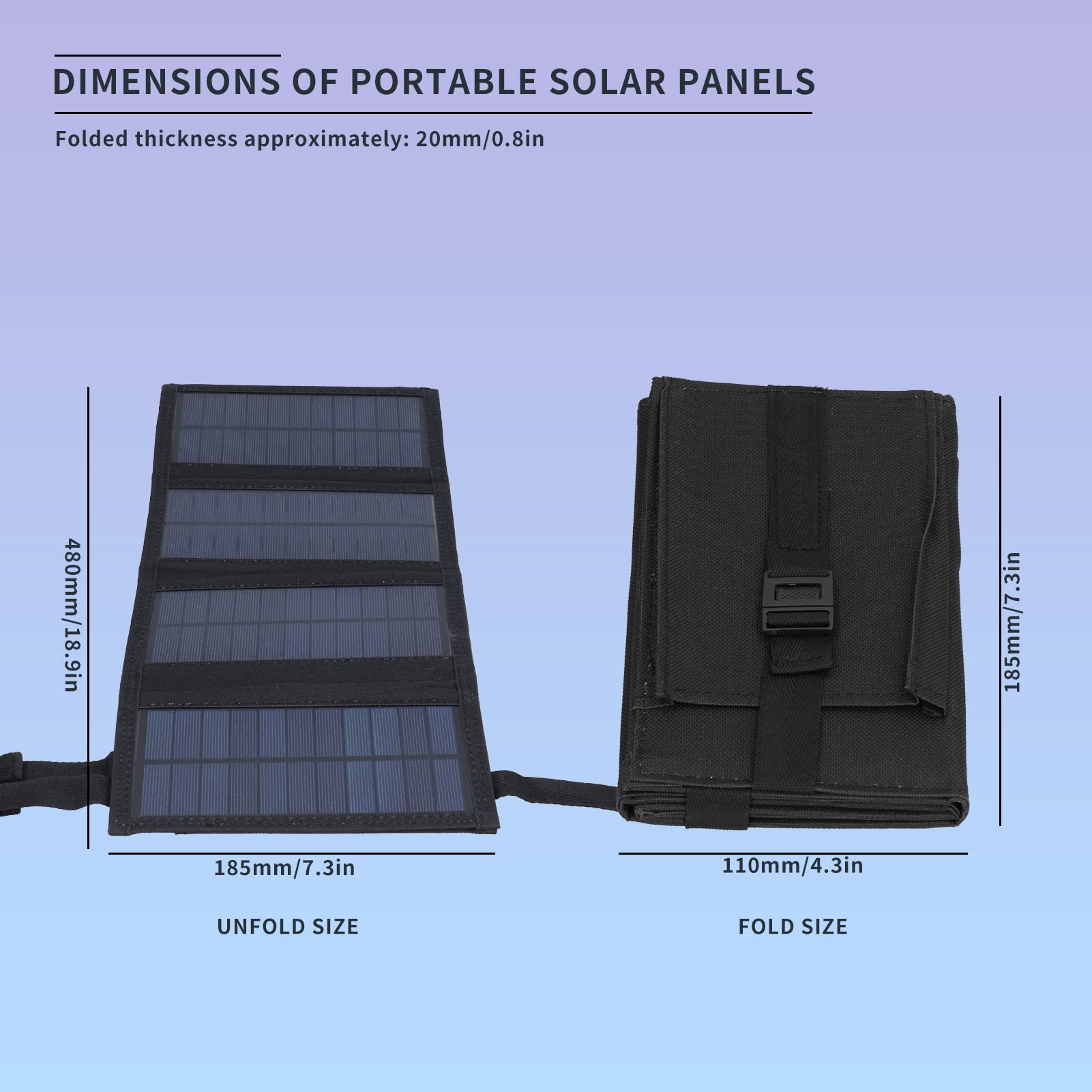 Gugxiom Pannello Solare Portatile da 20 W, Caricatore per Pannello Solare USB Pieghevole, Impermeabile IP65, Uscita USB5V, Pannelli Solari Aperti 480x185mm per Telefono, Laptop, Tablet, ECC.(Nero)