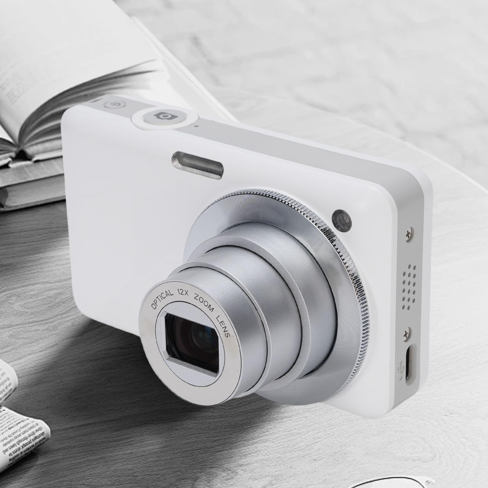 Jectse Fotocamera Digitale 4K per Fotografia, Fotocamera da Vlogging Automatica da 64 MP, Fotocamera da Viaggio con Zoom Ottico 10x con Flash per Adolescenti Fotografici, Anti Shake (WHITE)